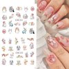 Bunny Nail Art Stickers Easter Nail Decals Cartoon Cute Bunny Carrot Rabbit Water Transfer Nail Accessories Flower Design Acrylic Nail Supplies Holiday Nail Decoration for Women Girls Manicure 12Sheet