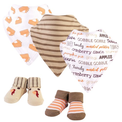 Hudson Baby Unisex Baby Cotton Bib and Sock Set, Pumpkin Pie, One Size
