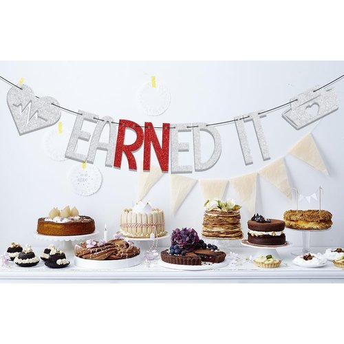 Earned It Banner,Big Rn Energy，Nurse Graduation,Congrats Nurse Grad Decorations,2024 Nursing Graduation Party Supplies Silver Red