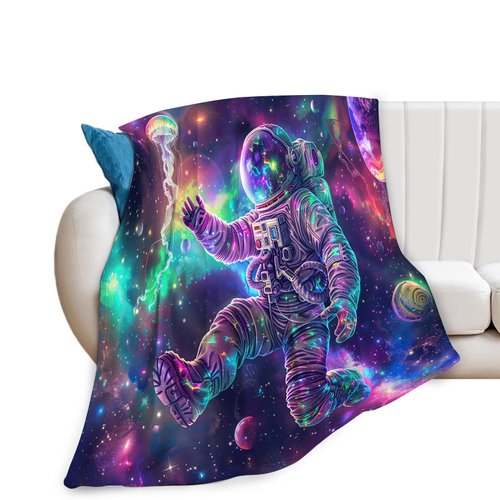 Space Astronaut Throw Blanket Soft Cozy Fuzzy Fleece Funny Spaceman Galaxy Blanket for Kids Adults Smooth Warm Plush Flannel Colorful Blanket Gifts for Girls Women Home Chair Sofa Couch Bed 50"x40"