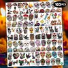 103 PCS Day of The Dead Dia De Los Muertos Temporary Tattoos Sticker Birthday Decorations Halloween Festival Mexican Sugar Skull Puppy Black Carnival Themed Party Favors Supplies Cute Boy Gifts