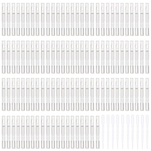 Olutacot 110 Pcs 3 ml Empty Cuticle Oil Pen Transparent Twist Pen Empty Nail Oil Pen with Brush Tip Cosmetic Container Applicator for Homemade Nail Oil, Lip Gloss, Eyelash Growth Liquid