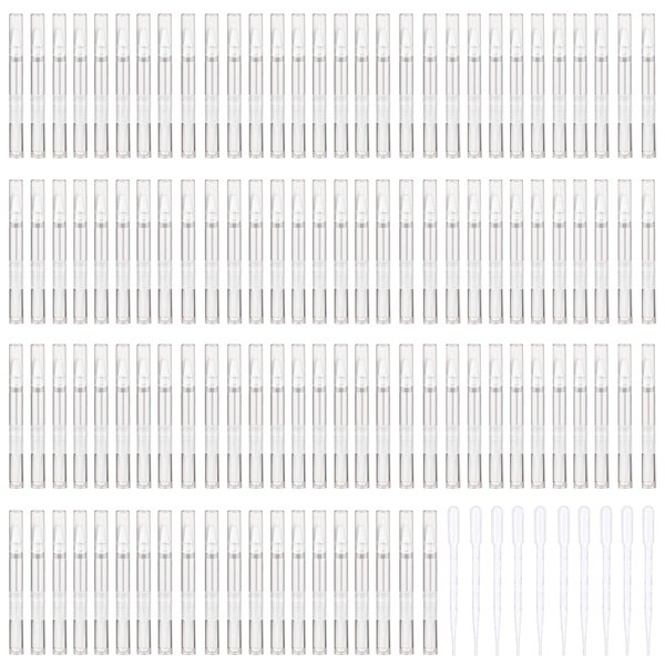 Olutacot 110 Pcs 3 ml Empty Cuticle Oil Pen Transparent Twist Pen Empty Nail Oil Pen with Brush Tip Cosmetic Container Applicator for Homemade Nail Oil, Lip Gloss, Eyelash Growth Liquid