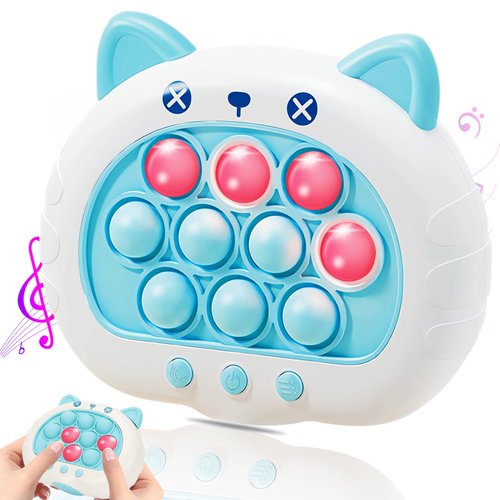 THINHOUS Fast Push Game Light up Toy - Electric Handheld Pop Game Sensory Fidget Toys with Music, Quick Push Bubble Games Birthday Gifts for Kids Teens Adults Age 6 7 8 9 10 12 Year (Blue Cat)