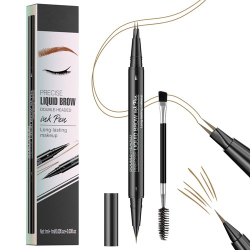 Microblading Eyebrow Pencil - Waterproof 2-in-1 Dual-Ended Eye Brow Pen with 2-Fork-Tip Brow Pen and Precise Brush Create Natural Looking Defined Eyebrows Last All Day