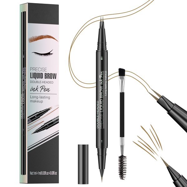 Microblading Eyebrow Pencil - Waterproof 2-in-1 Dual-Ended Eye Brow Pen with 2-Fork-Tip Brow Pen and Precise Brush Create Natural Looking Defined Eyebrows Last All Day