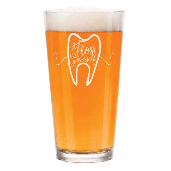 MIP Brand 16 oz Beer Pint Glass Go Floss Yourself Dentist Dental Hygienist
