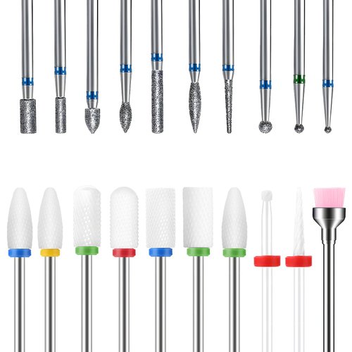 Kafellongls 20pcs Nail Drill Bits Sets, 3/32-inch Diamond Cuticle Electric Nail File and Ceramic Acrylic Gel Nail Bit Kit, Acrylic Nail Art Tools, Carbide Cuticle Remover Bits for Manicure Pedicure