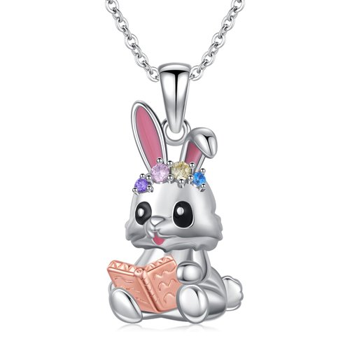 KoyeKei Bunny Necklace for Women 925 Sterling Silver Cute Rabbit Pendant Bunny Animal Zircon Jewelry Christmas Easter Birthday Gifts for Daughter