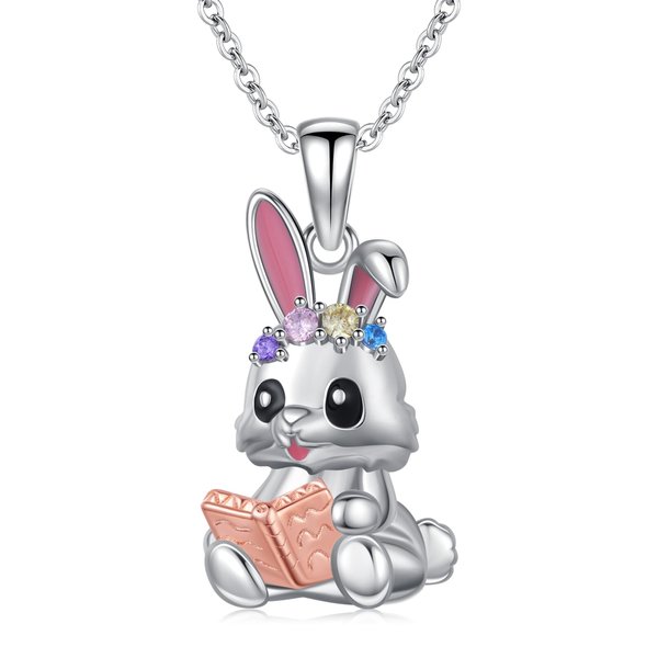 KoyeKei Bunny Necklace for Women 925 Sterling Silver Cute Rabbit Pendant Bunny Animal Zircon Jewelry Christmas Easter Birthday Gifts for Daughter
