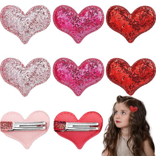 Ausejopeac 9 Piece Heart Hair Clips, Glitter Sequin Heart Hairpins, Heart Shape Barrettes for Girls in Three Colors, Valentine's Day Themed Party