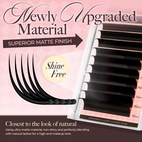 LASHVIEW Volume Lash Extensions 0.03-0.20 J/B/L/C/CC/D Curl 8-16mm Mixed & Single Length Tray, Soft Matte Dark Professional Eyelashes Extension(0.03 B 8-16mm)