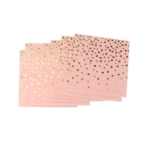 Dulousia Pink Luncheon Paper Napkins Stamped with Sparkle Gold Foil Dots - Folded 6.5 x 6.5 inch/Unfolded 13 x 13inch for Dinner Party, Cocktail, Bridal/Baby Shower, Birthday Party (48 Count)