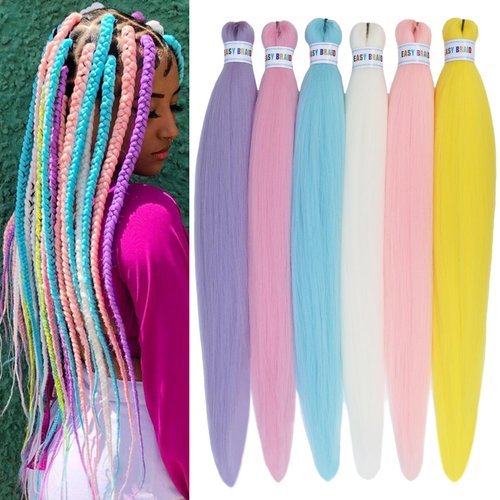 Colorful Braiding Hair Pre Stretched Braiding Hair Colored Hair Extensions for Box Braids 26inch Hot Water Setting PreStretched Braiding Hair Multi Color Braiding Hair Pre Stretched