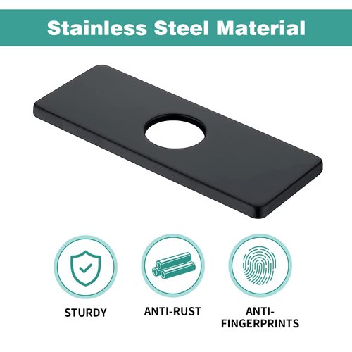 GZJoSum 6 Inch Sink Hole Cover Deck Plate, Faucet Hole Cover Plate for 1-3 Hole Bathroom Mixer Tap, Rectangle Stainless Steel Kitchen Escutcheon Plate (Matte Black)