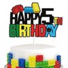 WINPOGEE Building Blocks Happy 5th Birthday Cake Topper Colorful Glitter 5 Five Years Old Building Brick Theme Birthday Party Supplies for Boys Girls Kids