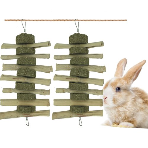 Rabbit Hamster Chew Toys Sweet Bamboo Sticks with Grass Cake Pets Treats for Hamster Bunny Rabbits Chinchilla Guinea Pigs Small Animals Rodents 2Pcs,MAZNtianzhu002