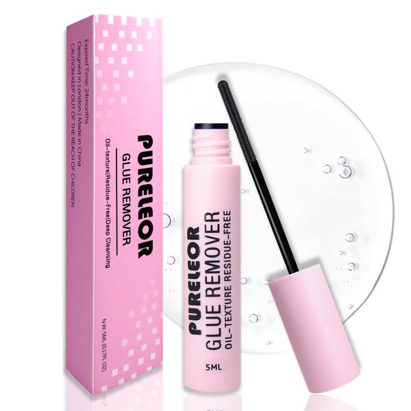 PURELEOR Lash Glue Remover for Cluster Eyelashes DIY Eyelash Extension Remover Gentle Soothing Non-Irritating Eye Cleanser Lash Bond Remover (Oil Based 5ML)
