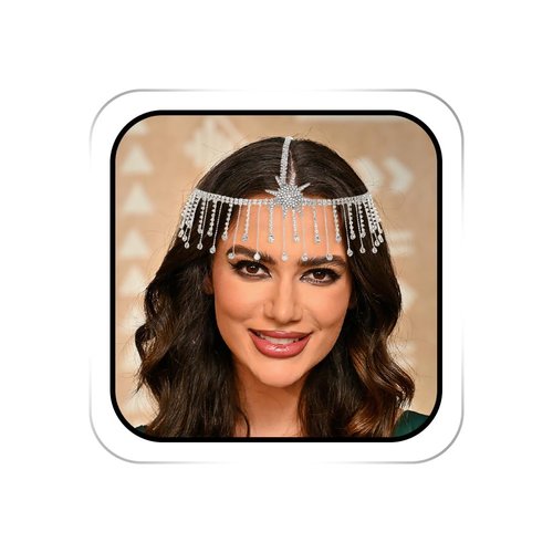 ACEDRE Rhinestone Star Head Chain Jewelry Silver Sparkly Crystal Bride Forehead Hair Chains Tassel Wedding Headpiece for Women