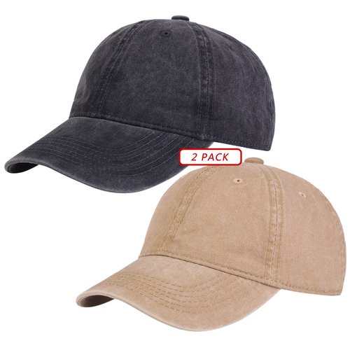 TSSGBL 2 Pack Vintage Cotton Washed Adjustable Plain Soft Baseball Dad Hats Men Women Summer Unstructured Soft Trendy Cute Casual Blank Workout Ball Caps Black-Khaki