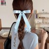 2Pcs Tassel Ribbon Hair Bows Clip with Long Tail for Women Girls Thick Thin Hair,5.5in Big Light Blue Solid Silky Satin Ribbon Ponytail Holder Outfits Dress Decoration Accessories