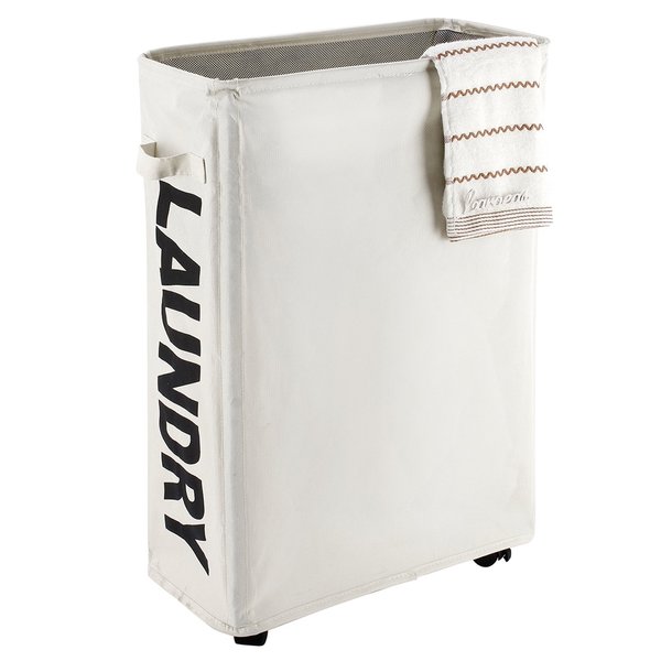 Caroeas 22" Rolling Slim Laundry Basket with Stand Foldable Waterproof Sorter and Organizer on Wheels Tall Thin Dirty Laundry Hamper Basket Home Corner Bin (Beige)