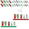 Christmas Press on Nails Medium Coffin Fake Nails Acrylic False Nails with Rhinestones Glitter Design Red Artificial Glue on Nails Green Xmas Tree Stick on Nails for Women 24Pcs