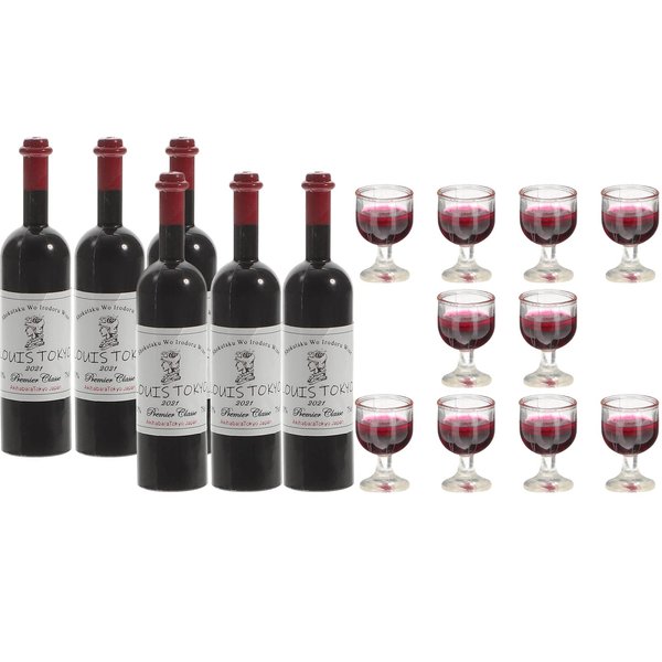 LUOZZY 16 Pcs Mini Wine Bottles Miniature Dollhouse Wine Bottles and Glasses Dollhouse Wine Glasses Miniature Wine Bottles Dollhouse Accessories