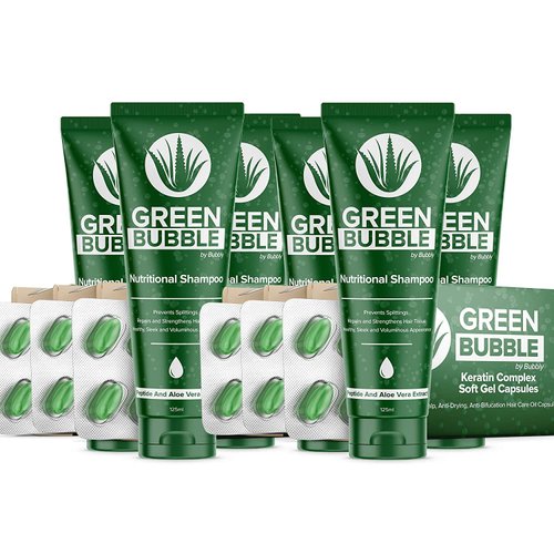 Green Bubble Hair Growth Complex by Bubbly, With Nutritional Shampoo and Hair Oil Capsules for Stronger & Healthier Hair (Pack of 6)