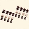 Generic Short Press on Nails French Tip Fake Nails Square False Nails with Gold Line Glitter Designs Nude Glue on Nails Brown Fall Stick on Nails Full Cover Cute Acrylic Nails Glossy Artificial Nails