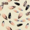 24 Pcs Halloween Press on Nails Medium Almond - MINGCHUN Black Matte Fake Nails Press ons Nail Art Tips Ghost Design Full Cover Acrylic False Nails on Nail on Nails for Women and Girl