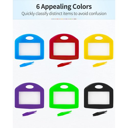 Uniclife 24 Pcs Key Cap Tags 1 Inch Key Covers Protectors with Blank Paper Labels and Clear Windows Soft Key Identifiers for Standard Regular Thin Flat House Keys (Not for Odd-Shaped Keys), 6 Colors