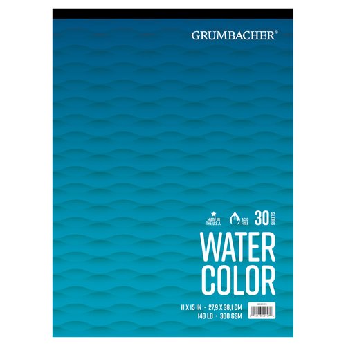 Grumbacher 11" x 14" Cold Press Watercolor Paper Pad, 140 lb. / 300 GSM, Tape-Bound, 30 Sheets/Pad, 1 Each