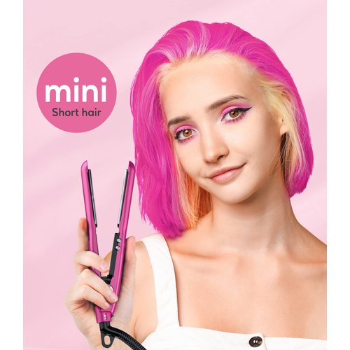 Terviiix Mini Flat Iron Adjustable Temperature, Travel-Size Mini Hair Straightener, Small Flat Irons for Short Hair/Curls Bangs, Ceramic Portable Tiny Hair Curler, Dual Voltage, Auto-Off, Pink, 1/2''