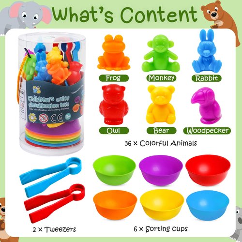 NAODONGLI Counting Color Sorting Toys Animals Matching Games with Rainbow Bowls,Preschool Learning Educational Montessori Sensory Training Activities Toys Easter Gift for 3 4 5 Year Old Toddlers