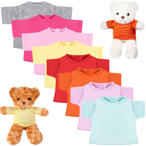 Jecery 8 Pcs Bear Clothes Tee Bear Colorful Tee Shirt Fit 14-18 Inches Bears Sublimation Stuffed Animal Clothes Cute Tiny Clothes DIY Bear Toy Make Your Own Plush Doll Clothes (Cute Color)