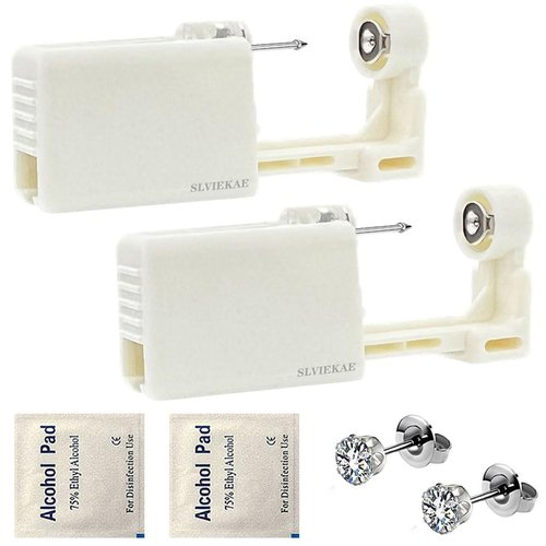 2 Pack Ear Piercing Gun Kit | Disposable Sterile Ear Piercing Kit | Painless Ear Piercing Gun Tool with Cubic Zirconia Studs (5mm)