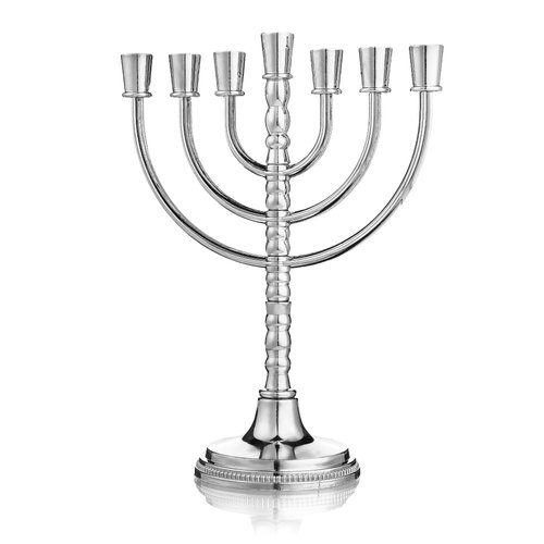 6.6" Menorah 7 Branch Silver Menorahs for Chanukah Gift, Rotating Style, Jewish Candle Holder Shabbat