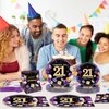 gisgfim 96Pcs Purple 21st Birthday Decorations Purple Black Paper Plates and Napkins Disposable Cheer to 21 Years Tableware Dinnerware for Birthday Party Supplies Table Decor Favors Girl Boy Serves 24