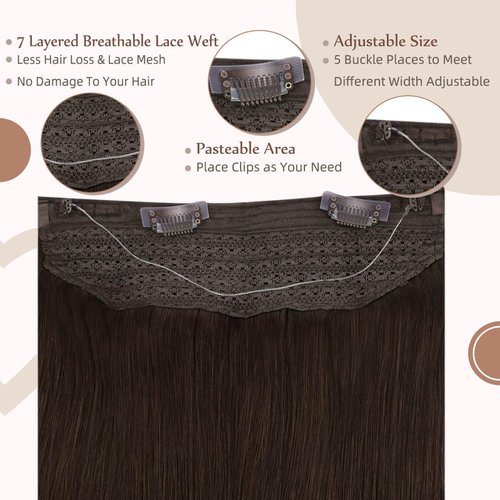 Fshine Hidden Wire Hair Extensions Human Hair Darkest Brown Fishing Line Hair Extensions Darkest Brown #2 Hidden Wire Hair Extensions 12inch Brown Fishline Hair Extensions 70Grams