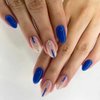 RikView Almond Press on Nails Medium Fake Nails Blue Nails Glossy Nails for Women 24 PCs/Set