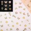 Eliongpu 64Pcs Butterfly Nail Charms for Acrylic Nails Gold 3D Cross Nail Charms Heart Nail Gems for Nails Dangle Heart Charms Luxury Nail Decoration Accessories for Manicure Design (Gold)