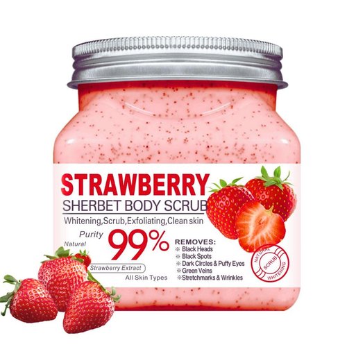 Nielies Strawberry Body Scrubs 18 Oz- Exfoliating Body Scrub with Dead Sea Salt, Argan Oil and Vitamic C-Sugar Scrub for Body, Body Scrub Sugar, Face-Body Scrubs for Women, (Strawberry)