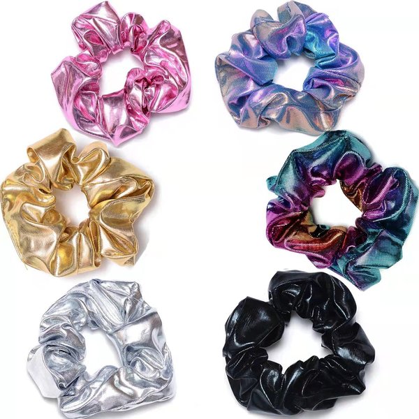 Kitiin Glitter Hair Scrunchies Girls Women Shiny Metallic Scrunchie Halloween Chritmas Cute Elastic Scrunchy Hair Ties Ponytail Bun Holder Colorful Hair Band Accessories for Gym Dance Party Costume