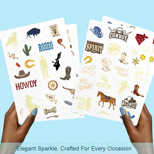 Premium Cowboy Temporary Tattoos - 84+ Unique Designs - Rodeo Cowboy Cowgirls Birthday Party Favors, Western Baby Shower Decoration - Gifts for Kids & Adults