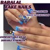BABALAL Duck Nails Press on Blue French Fake Nails Y2K Cute Cat Design Glue ons Nails Bling Planet Charm Acrylic Nails 24Pcs Summer False Nails