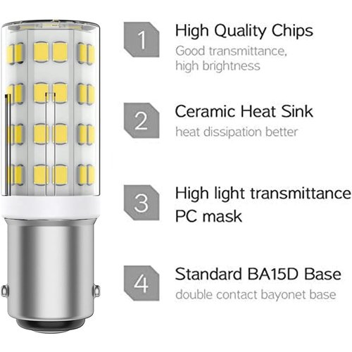 Chinnor Sewing Machine Light Bulb Double Contact BA15D Push in Bulb Daylight White 6000K 15T7DC Base Replacement for Singer,Kenmore Sewing Machine Light Bulb Bayonet Type Replaces (2-Pack)