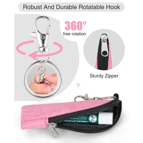 Meiiy Chapstick Holder Lip Balm Sleeve Pouch Portable Lipstick Holder Bag Lip Gloss Holder With Hook Gift for Women (Grey, rose red, purple)