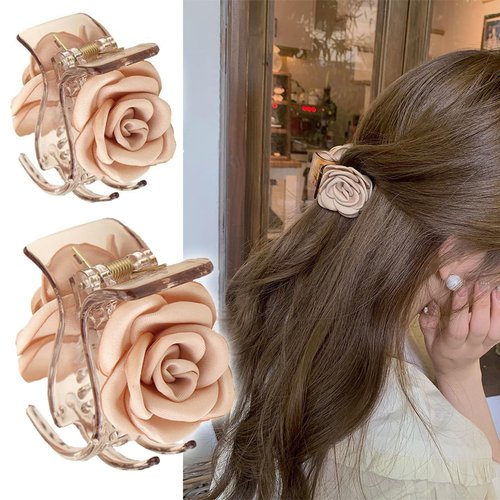 Agirlvct 3 Pack Hair Clip Medium, 1.61 Inch Small Hair Claw Clips for High Ponytail,Shark Hair Clips Birthday Valentine's Day Gift for Girl Friend Thick Thin Long Hair(Pink Rose)