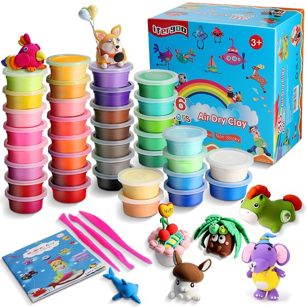 ifergoo Modeling Clay Kit - 36 Colors Magic Air Dry Ultra Light Clay, Safe & Non-Toxic, Great Toy Gift for Boys and Girls